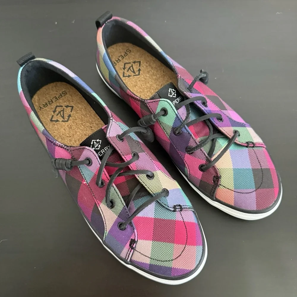 Sperry‎ Women's Crest Vibe Seacycled Black/Sneakers STS88473 Size 11 Pink Plaid